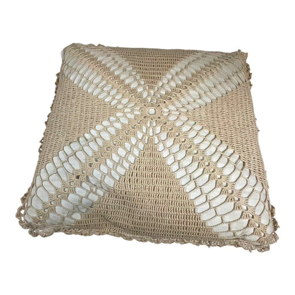Vintage hand crochet crocheted decorative throw pillow cottage core granny shabb - Picture 2 of 4